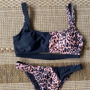 leopard print color block bikini